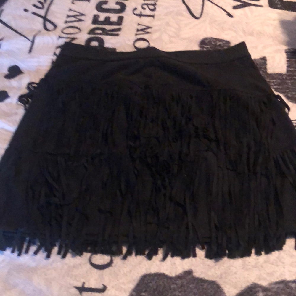 Alya Black Fringe Mini Skirt